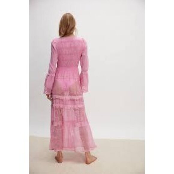 Free People Sweet Saloon Maxi Bodysuit Womens M Pink Lace Romance Enchanting - Picture 3 of 11